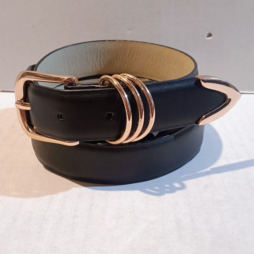 Vince Camuto Faux Leather 5 Piece Metal Panel Belt-Size XL-Black-Gold Toned